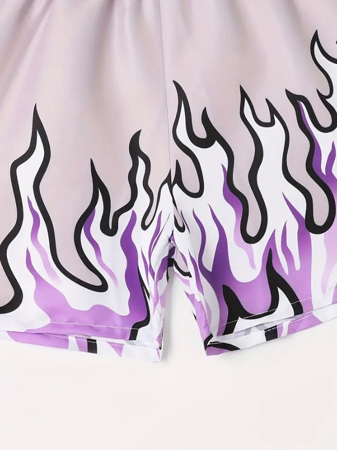 Printed Flame Design Shorts