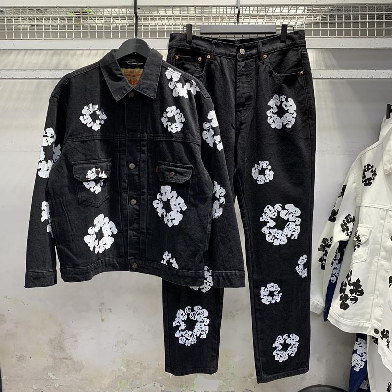 Kapok Printed Denim Suit Jacket and Pants