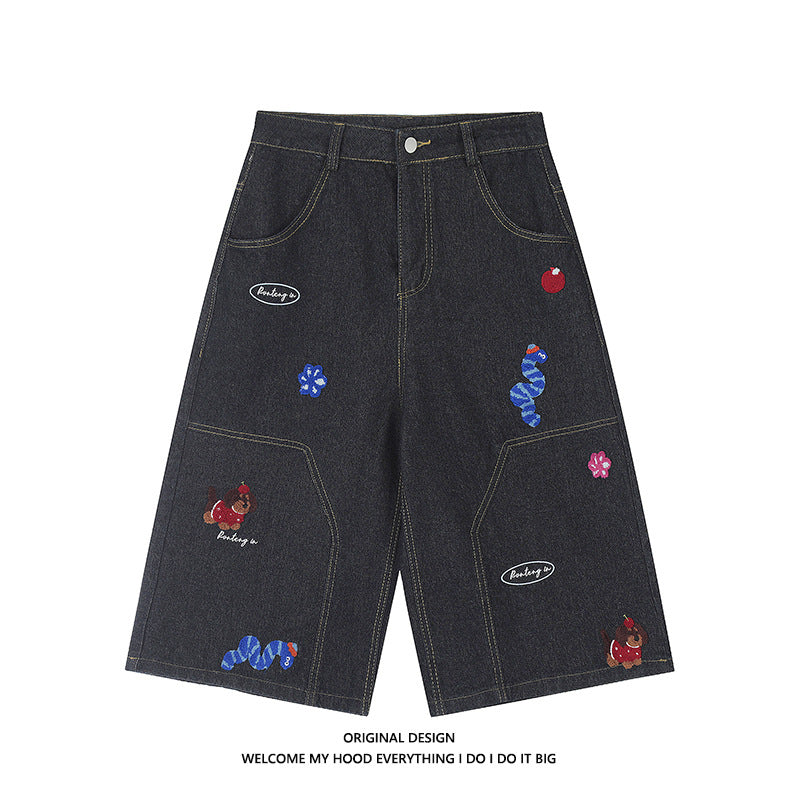 Men's Straight Micro-expansion Loose Embroidered Trousers