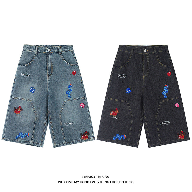 Men's Straight Micro-expansion Loose Embroidered Trousers