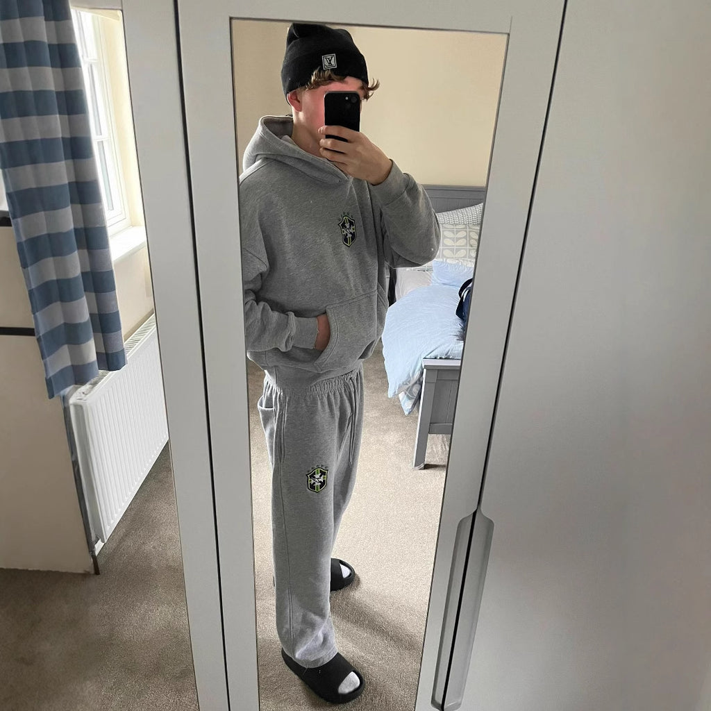 Men's Embroidered Hooded Sweatshirt and Trousers Set