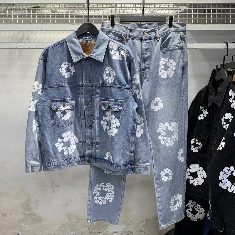 Kapok Printed Denim Suit Jacket and Pants
