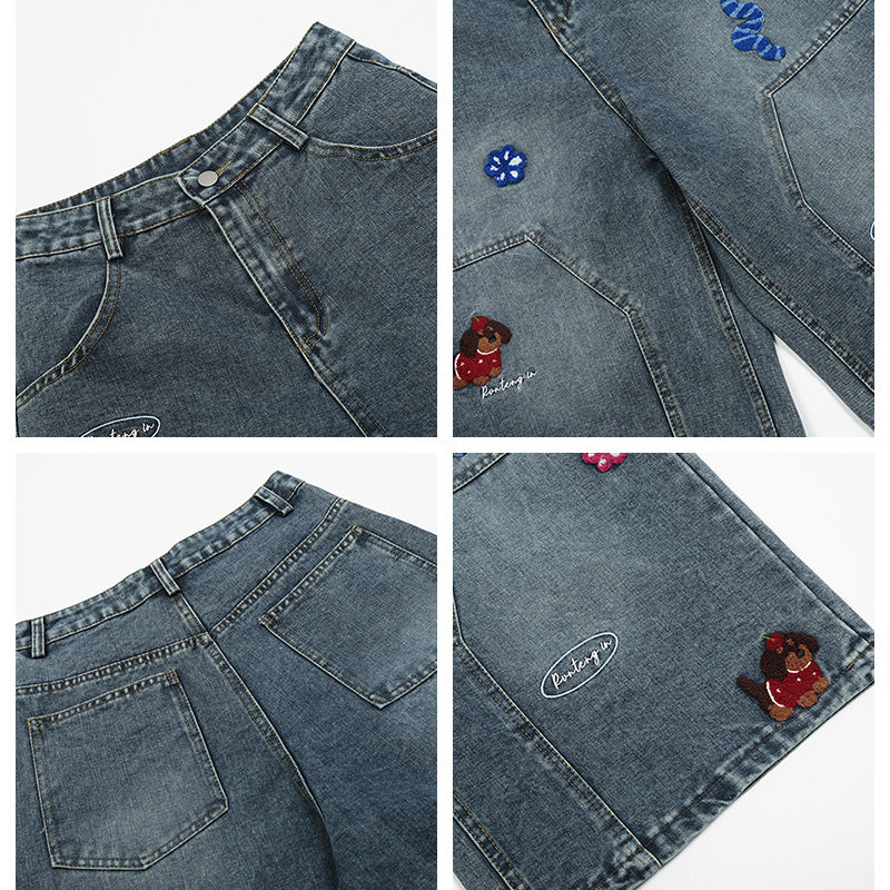 Men's Straight Micro-expansion Loose Embroidered Trousers