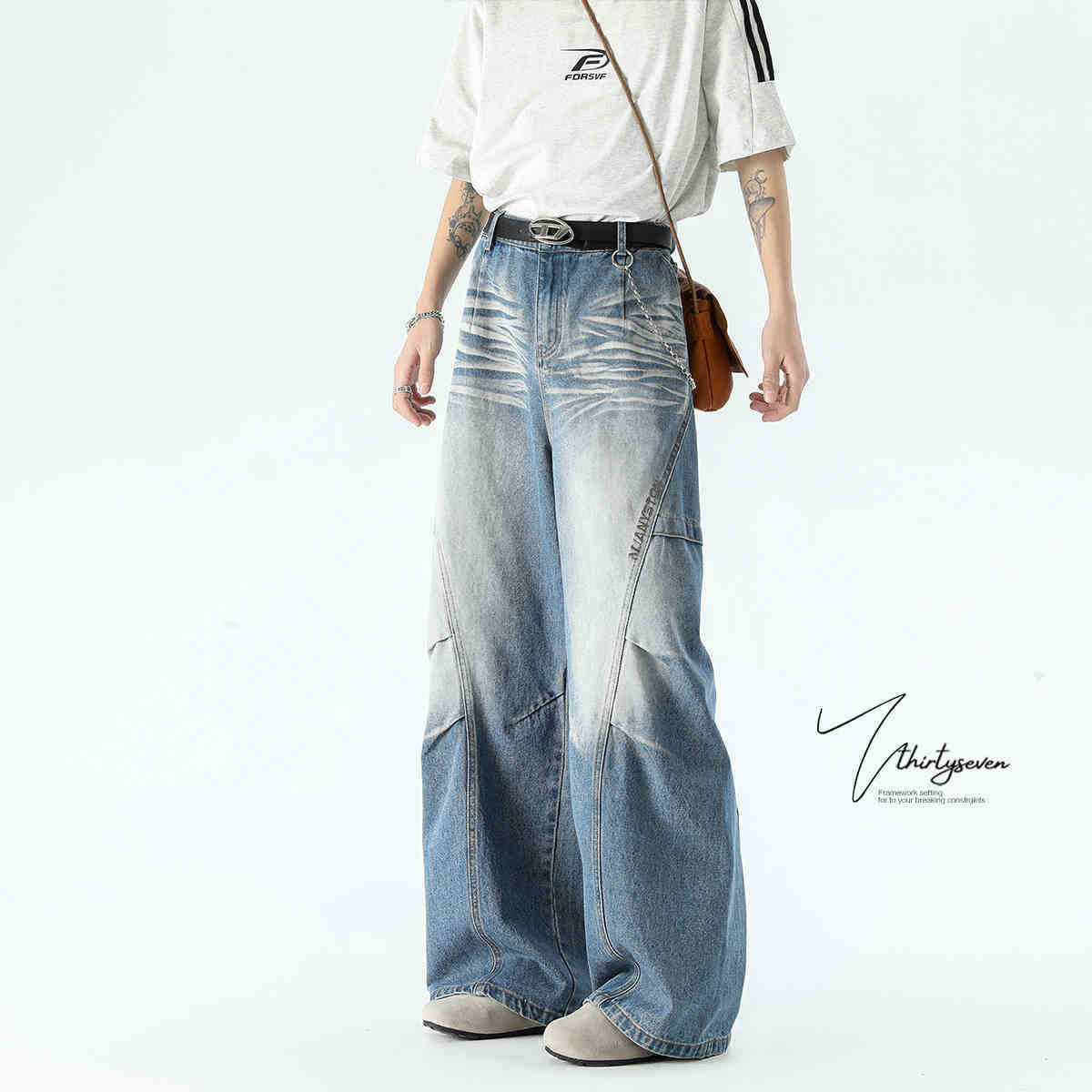 American-style gradient denim pants