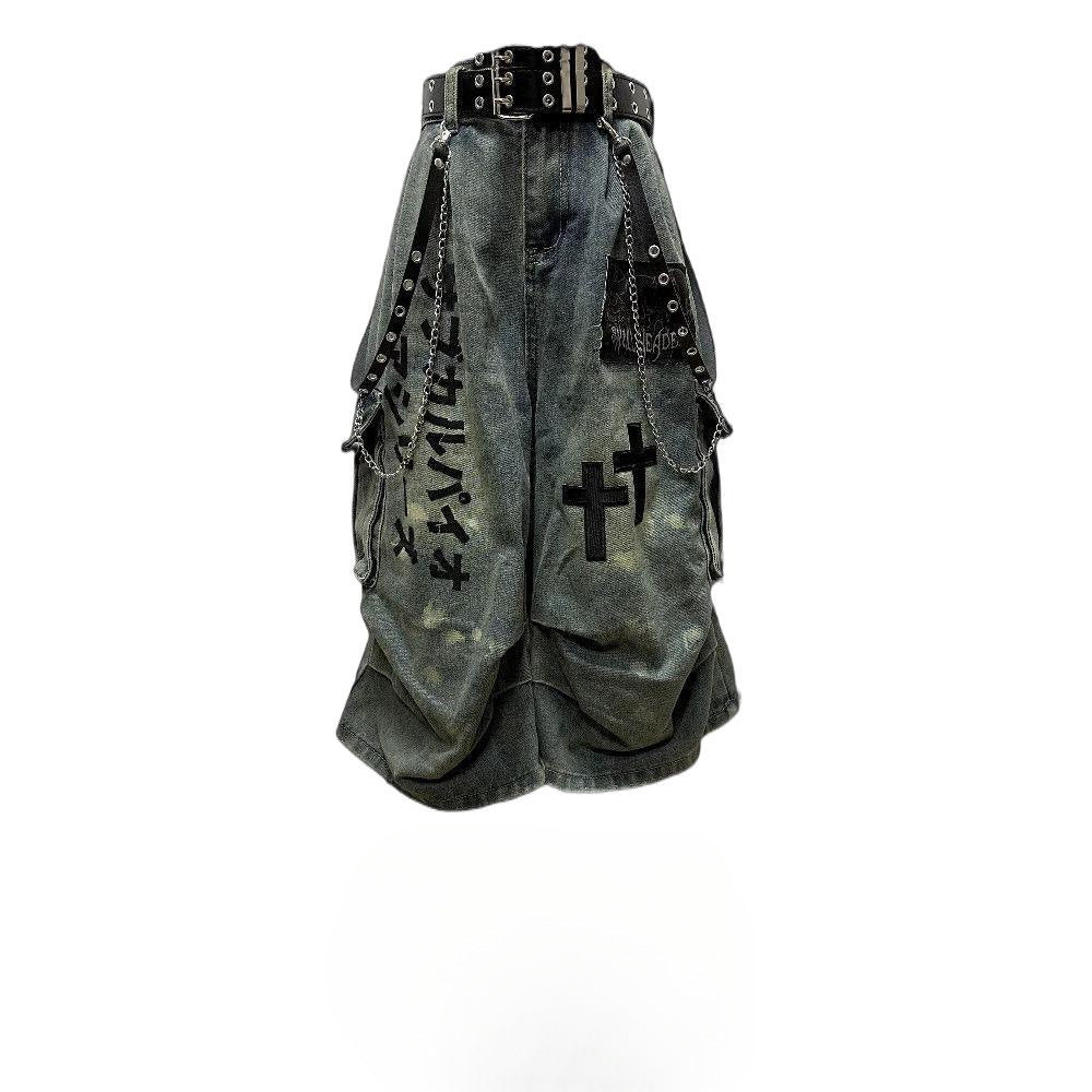Japanese-style dark-denim seven-inch pants