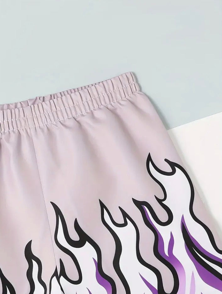 Printed Flame Design Shorts