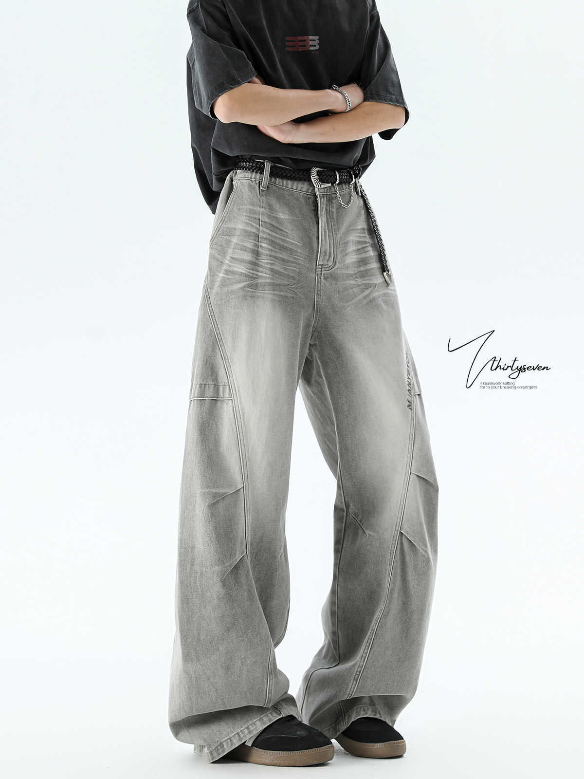 American-style gradient denim pants