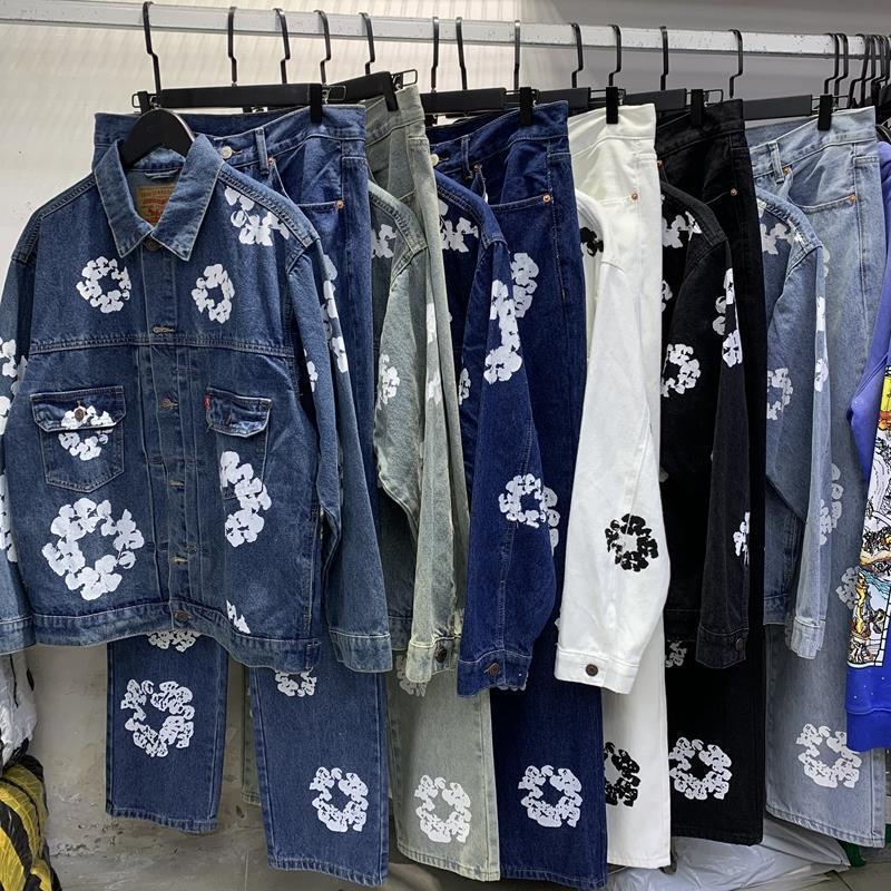 Kapok Printed Denim Suit Jacket and Pants