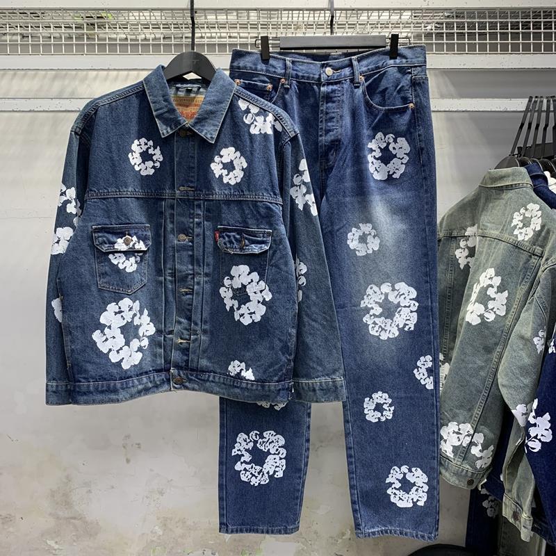 Kapok Printed Denim Suit Jacket and Pants