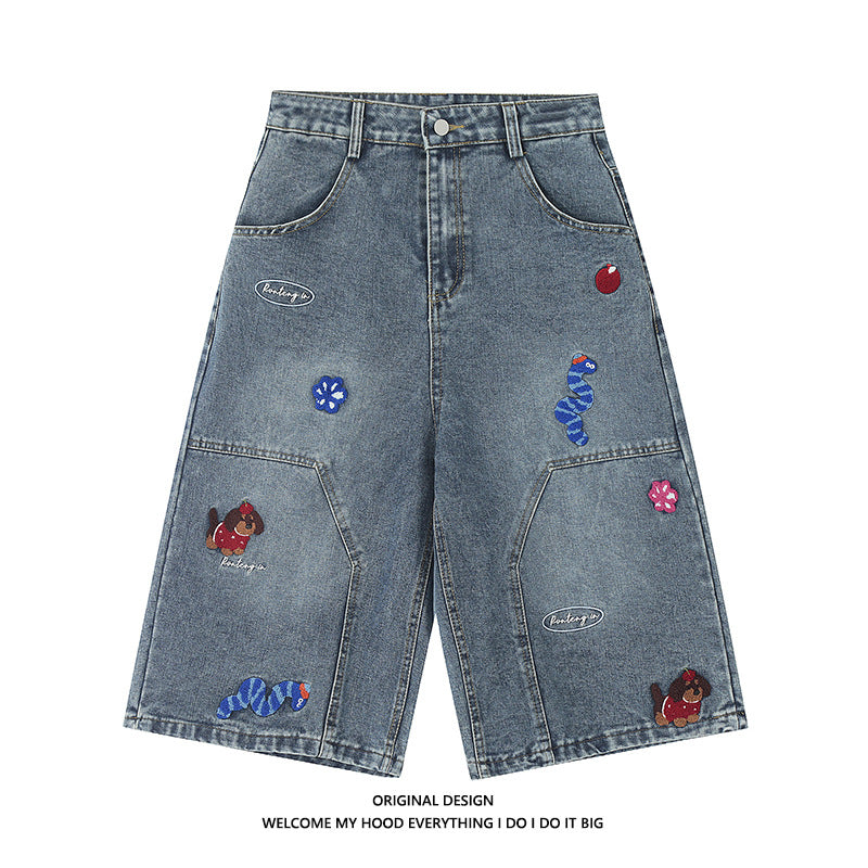 Men's Straight Micro-expansion Loose Embroidered Trousers