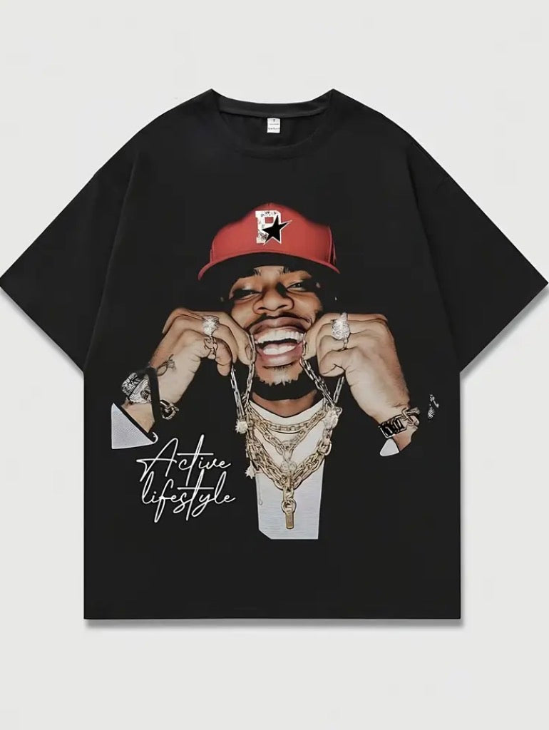 Printed Black Oversized T-Shirt