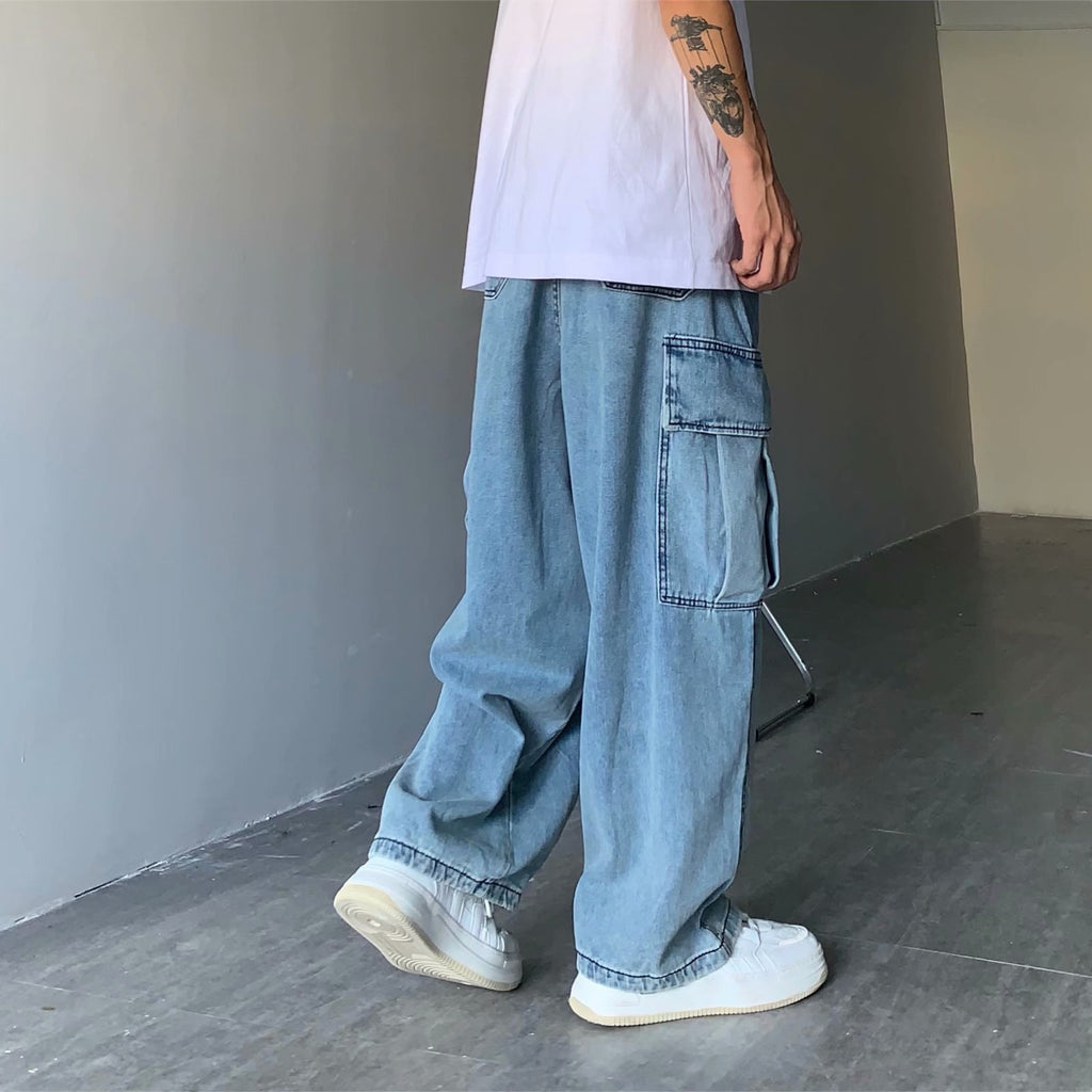 Washed Denim Wide Leg Pants