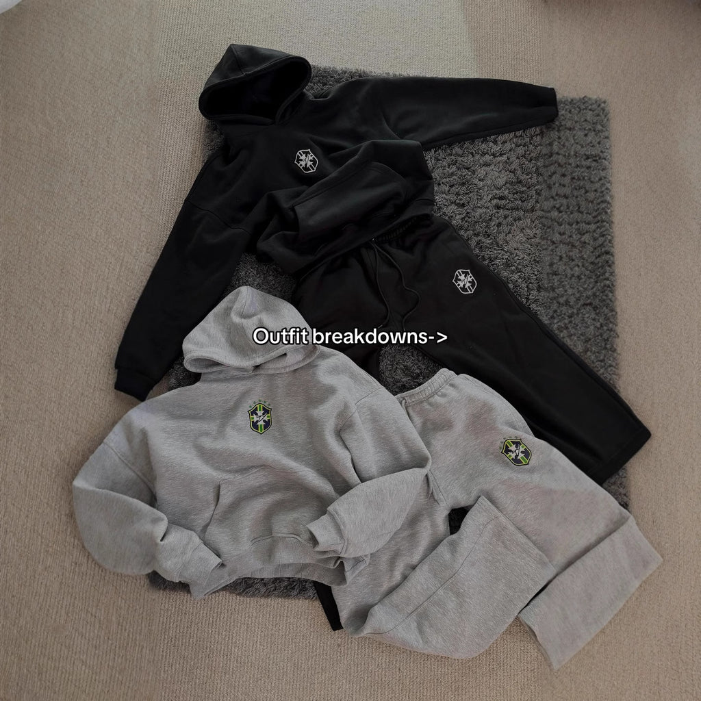 Men's Embroidered Hooded Sweatshirt and Trousers Set