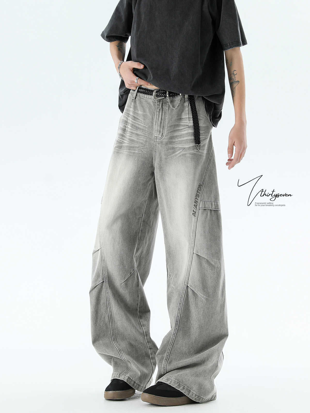 American-style gradient denim pants