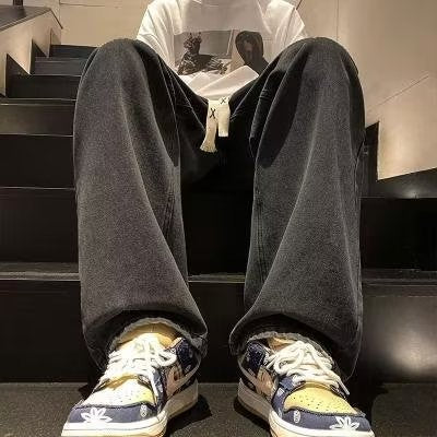 Vintage Men's Jeans Straight Loose Casual Trousers