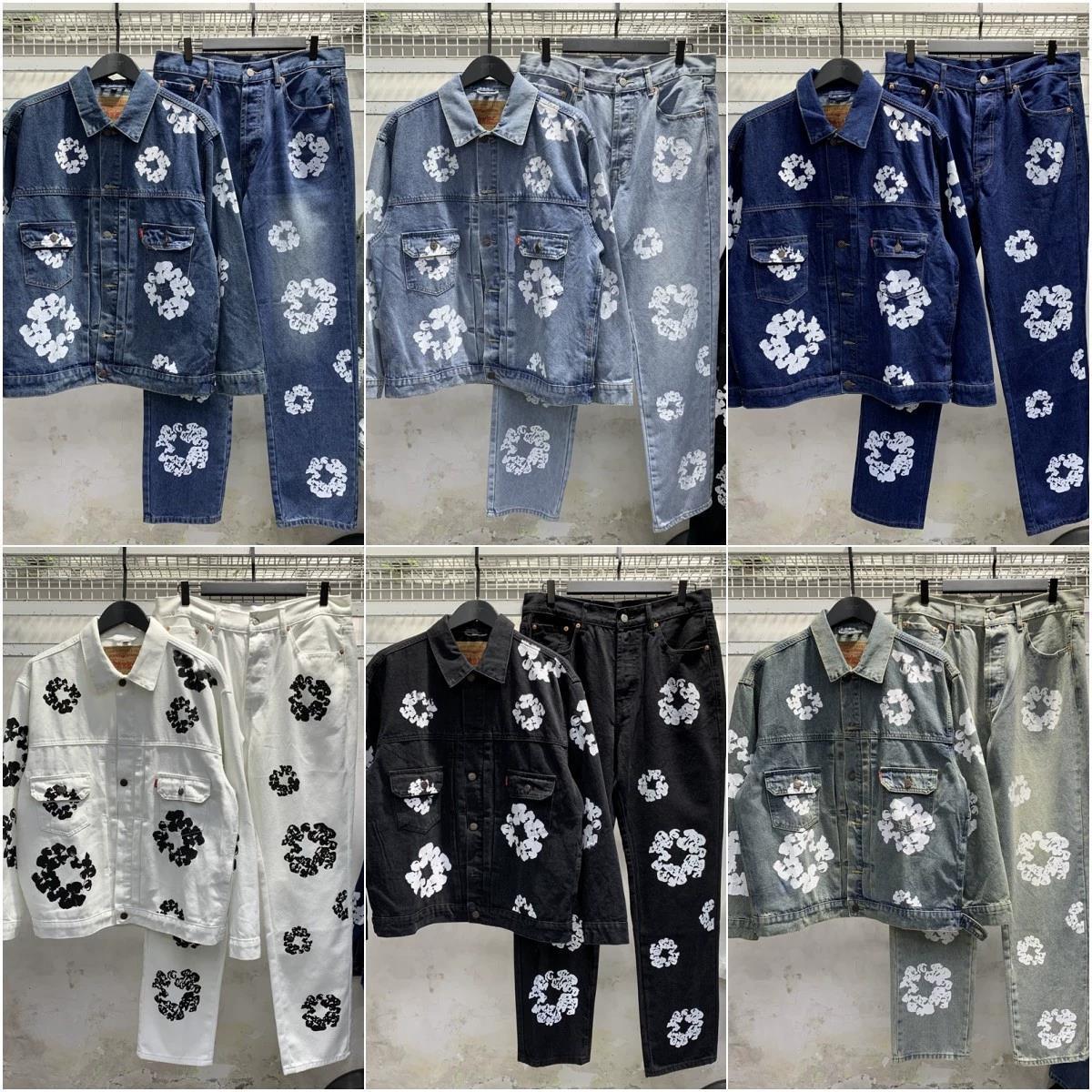 Kapok Printed Denim Suit Jacket and Pants